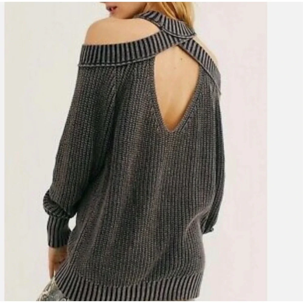 Free People Half‎ Moon Bay Pullover Knit Sweater Cold Off The Shoulder